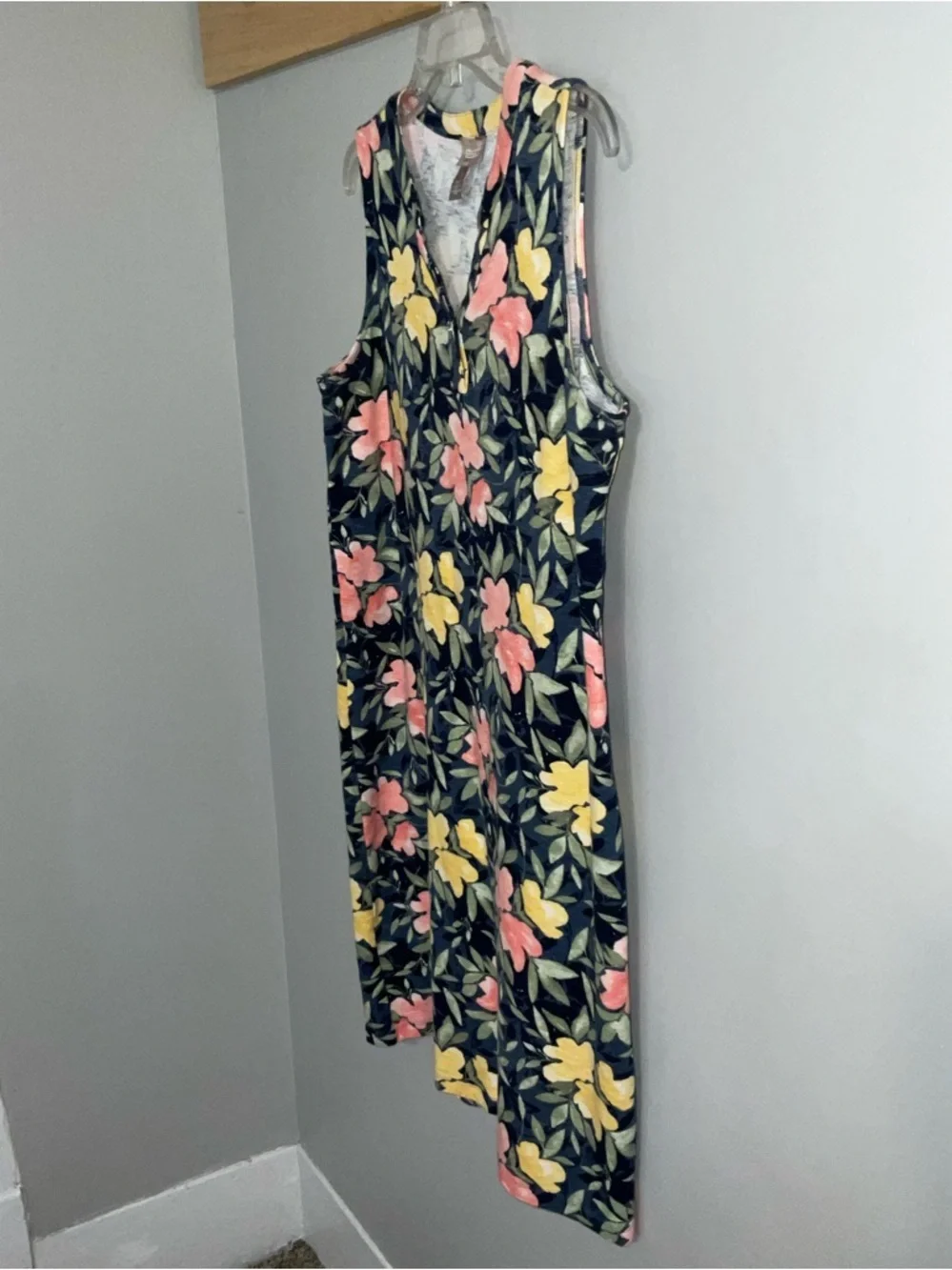 Chico's Navy Sleeveless Floral T-Shirt Shift Dress All-Day Comfort Size1/Small - Picture 2 of 8